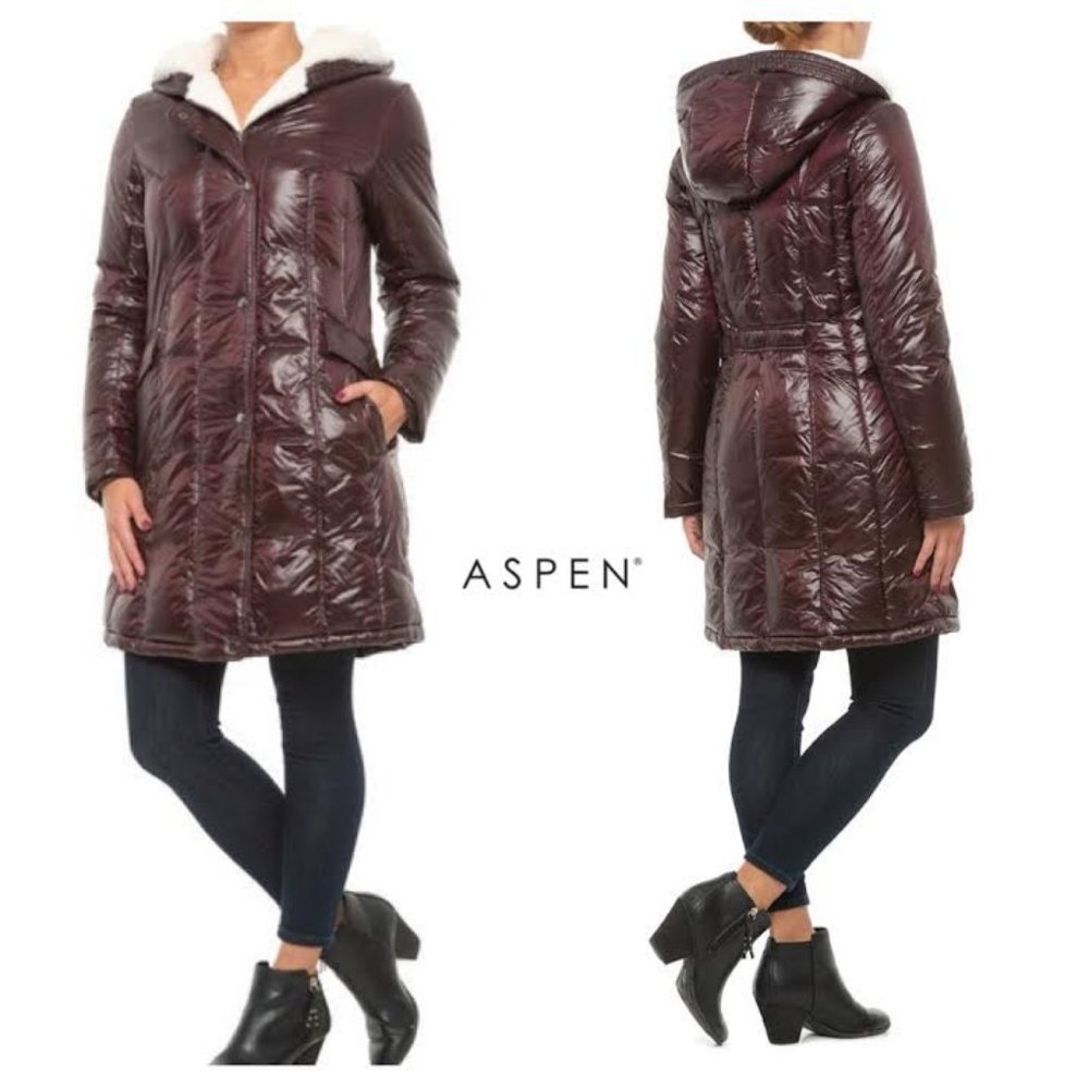 NWT $195 ASPEN Women S Lacquer Winter Jacket Faux-Fur Lined Puffer Parka in WINE